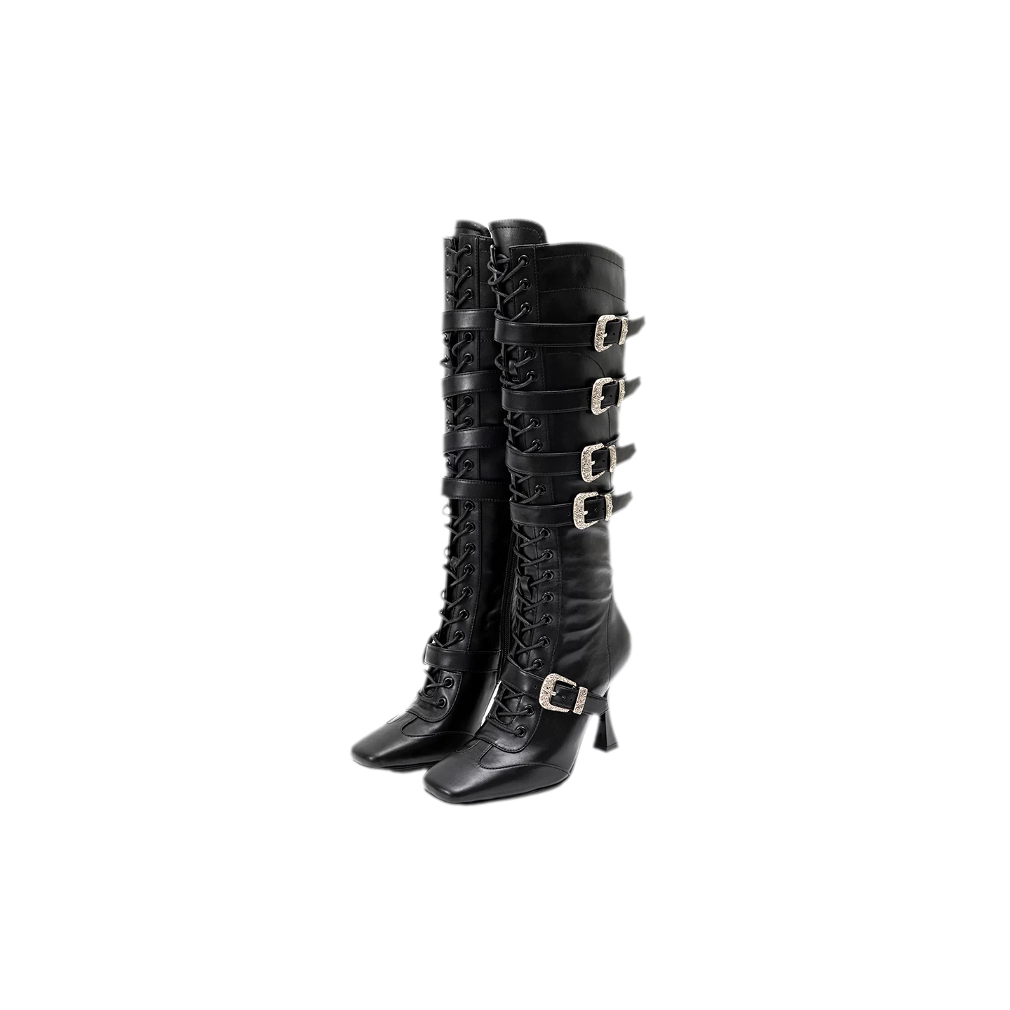Metal Buckle Knee-High Boots