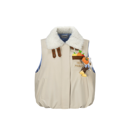 Textured Faux-Fur Collar Vest