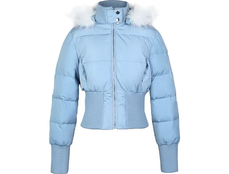Cropped Faux Fur Down Jacket