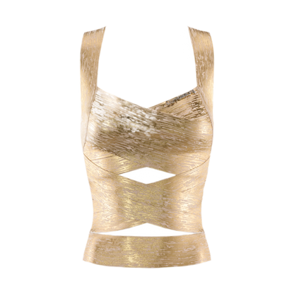 Gold Crisscross Strap Slim Fit Top