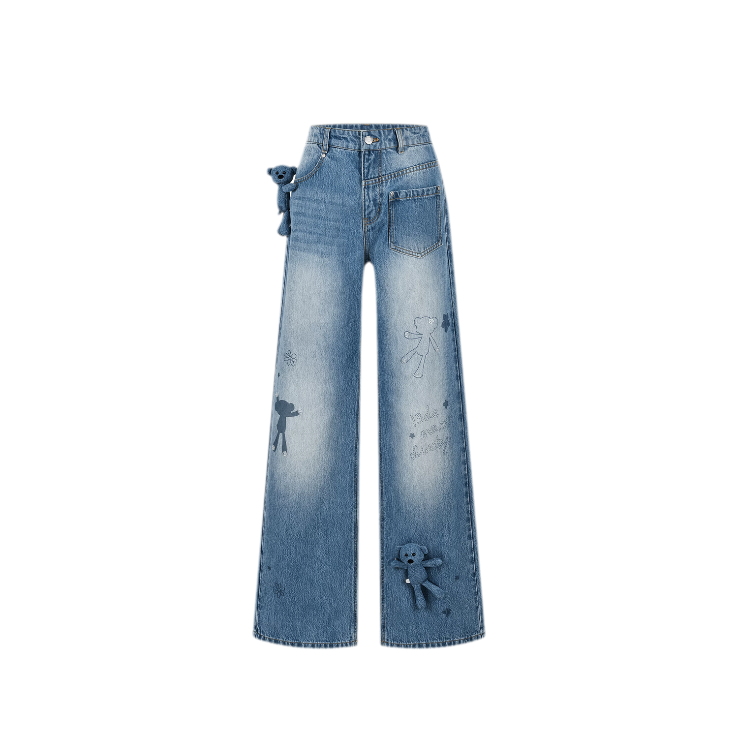 Bear Print Denim Pants