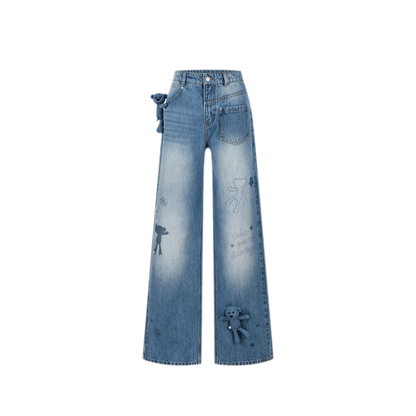 Bear Print Denim Pants