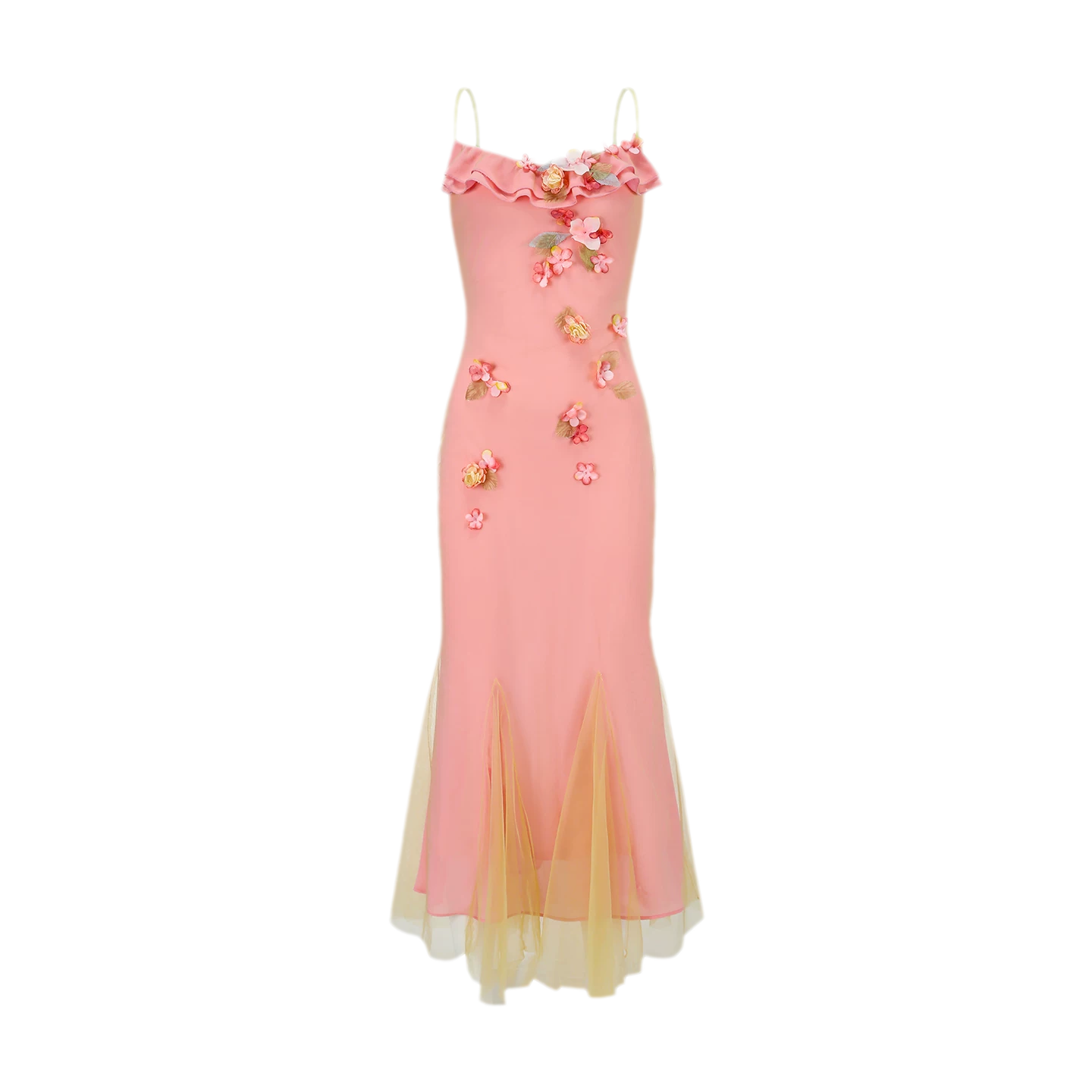 Floral Mesh Mermaid Midi Dress