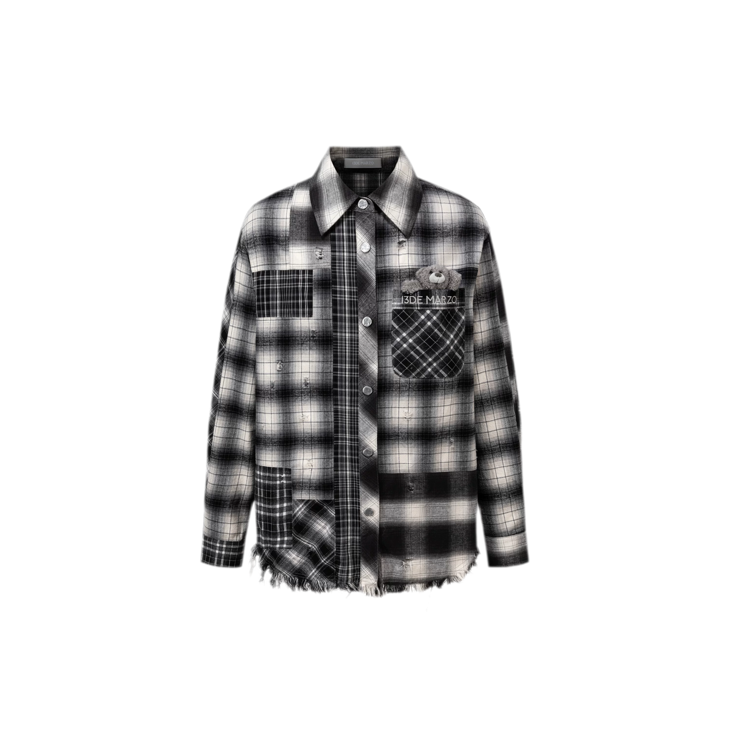 Distressed Patchwork Plaid Overshirt