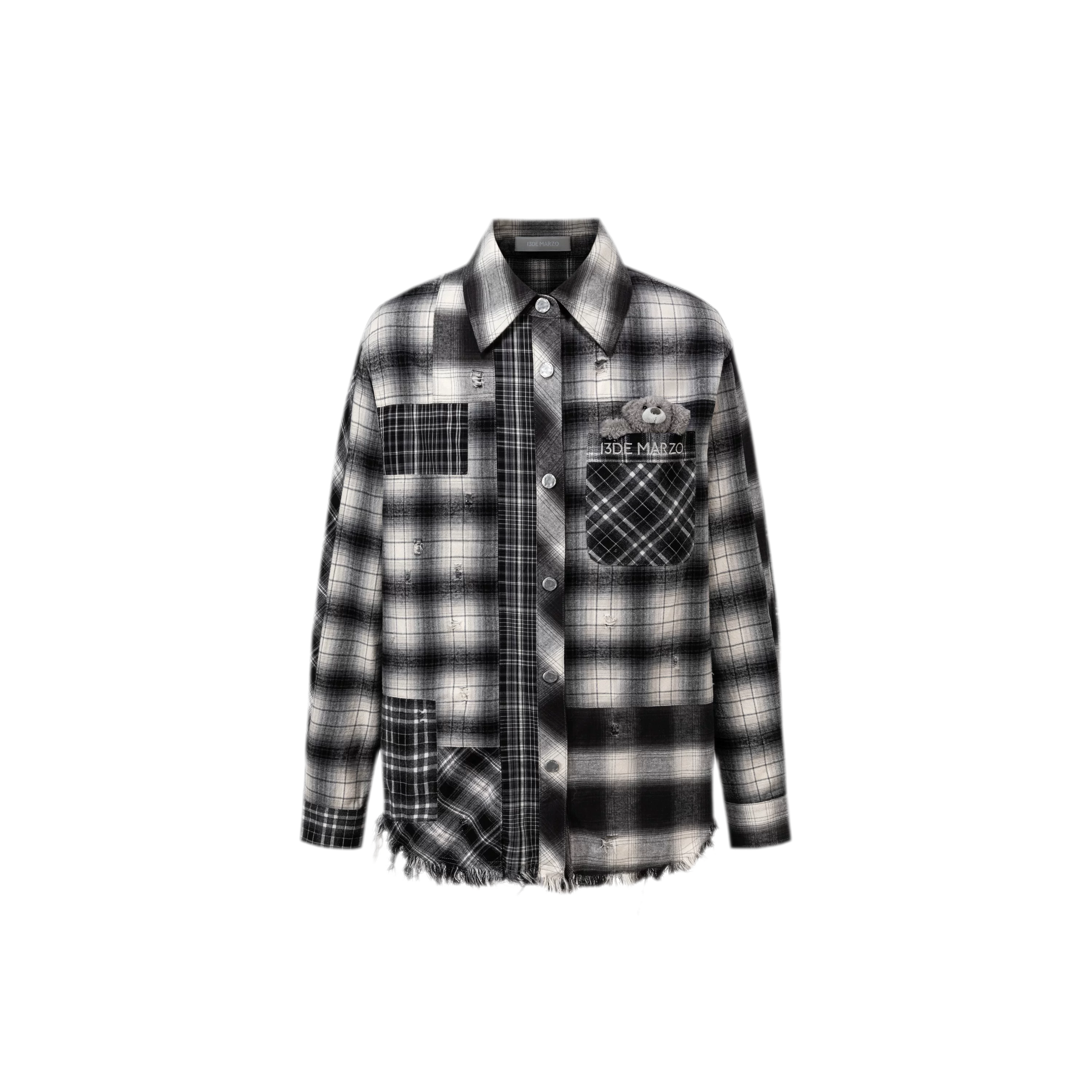 Distressed Patchwork Plaid Overshirt