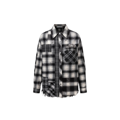 Distressed Patchwork Plaid Overshirt