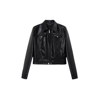 Meteorite Texture Fitted Leather Jacket