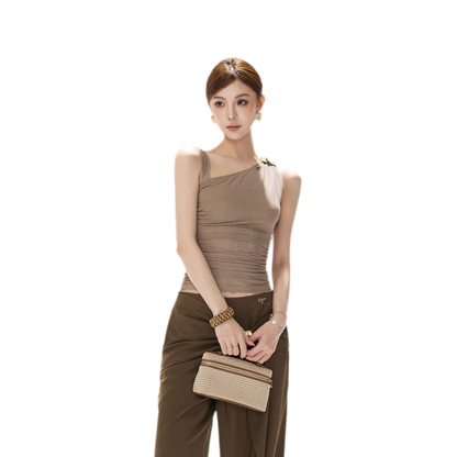 Asymmetric Ruched Mesh Top