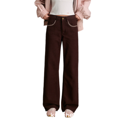 Cotton Contrast Plaid Bow Jeans