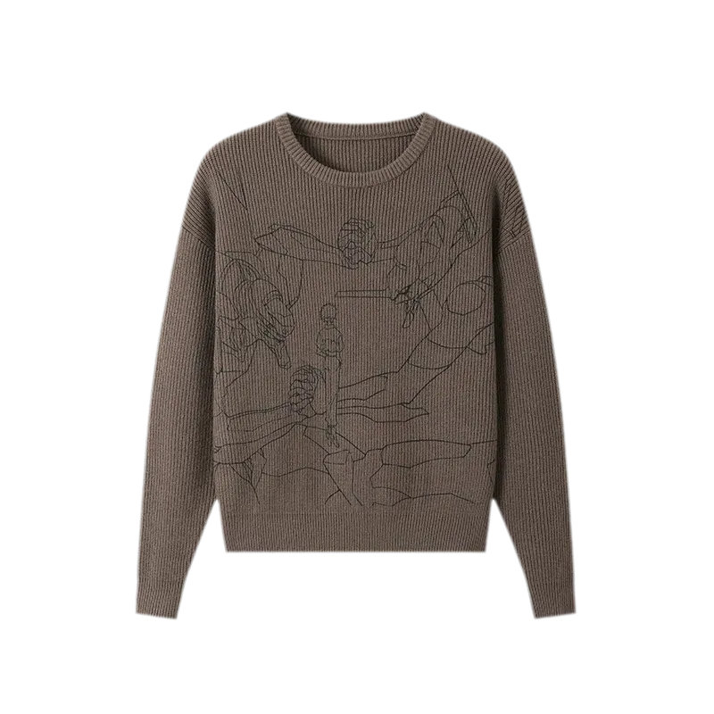 Rib-Knit Linework Graphic Sweater