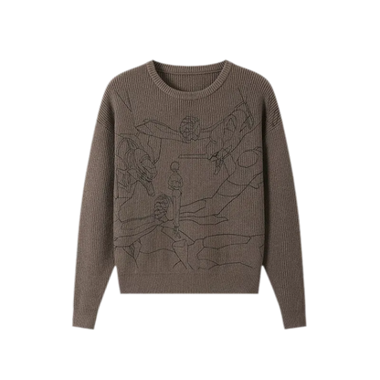 Rib-Knit Linework Graphic Sweater