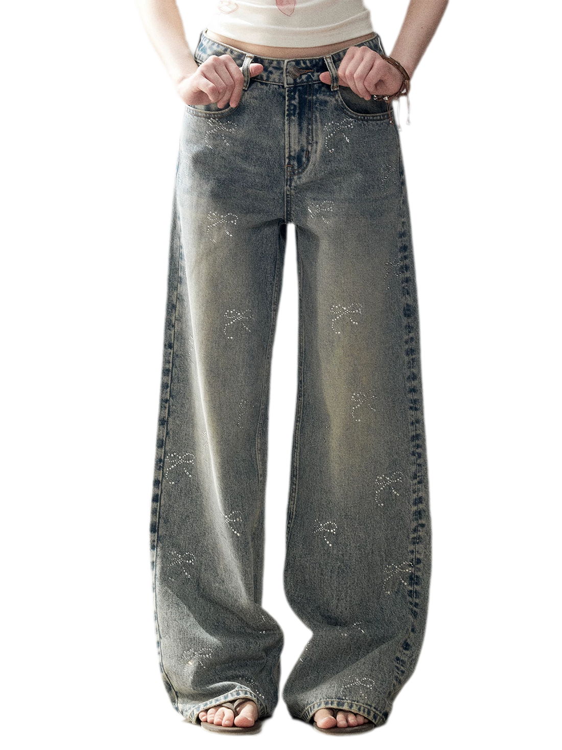 Rhinestone Wide-Leg Jeans