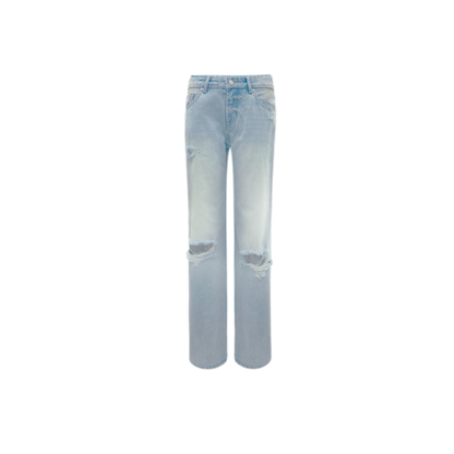 Washed Distressed Straight-Leg Jeans