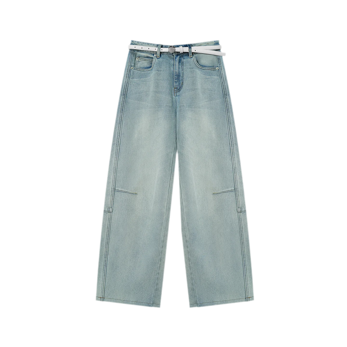 Washed Curved Wide-Leg Jeans