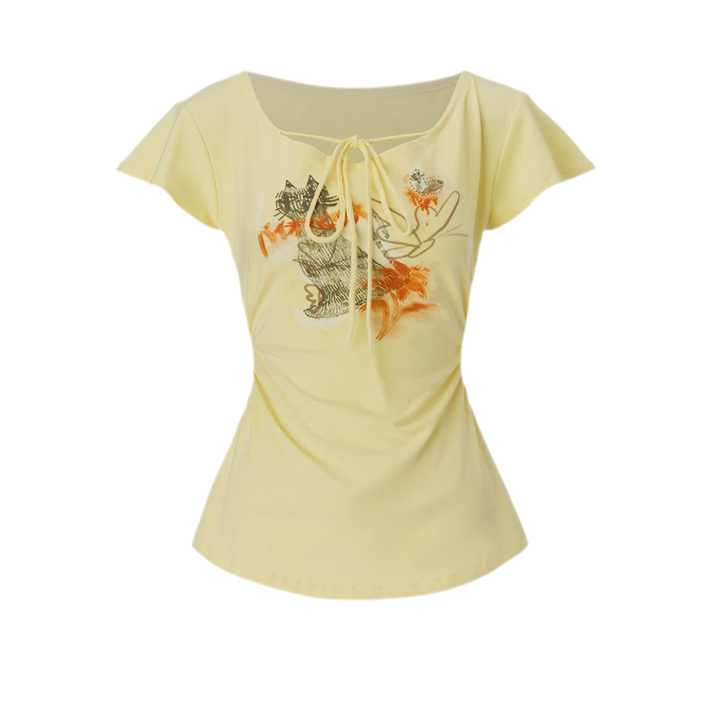 Hand-Drawn Floral Off-Shoulder Tee