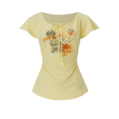 Hand-Drawn Floral Off-Shoulder Tee