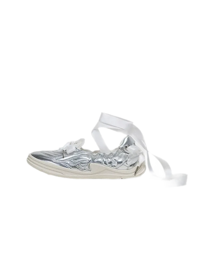 Silver Ribbon Ballet Flats