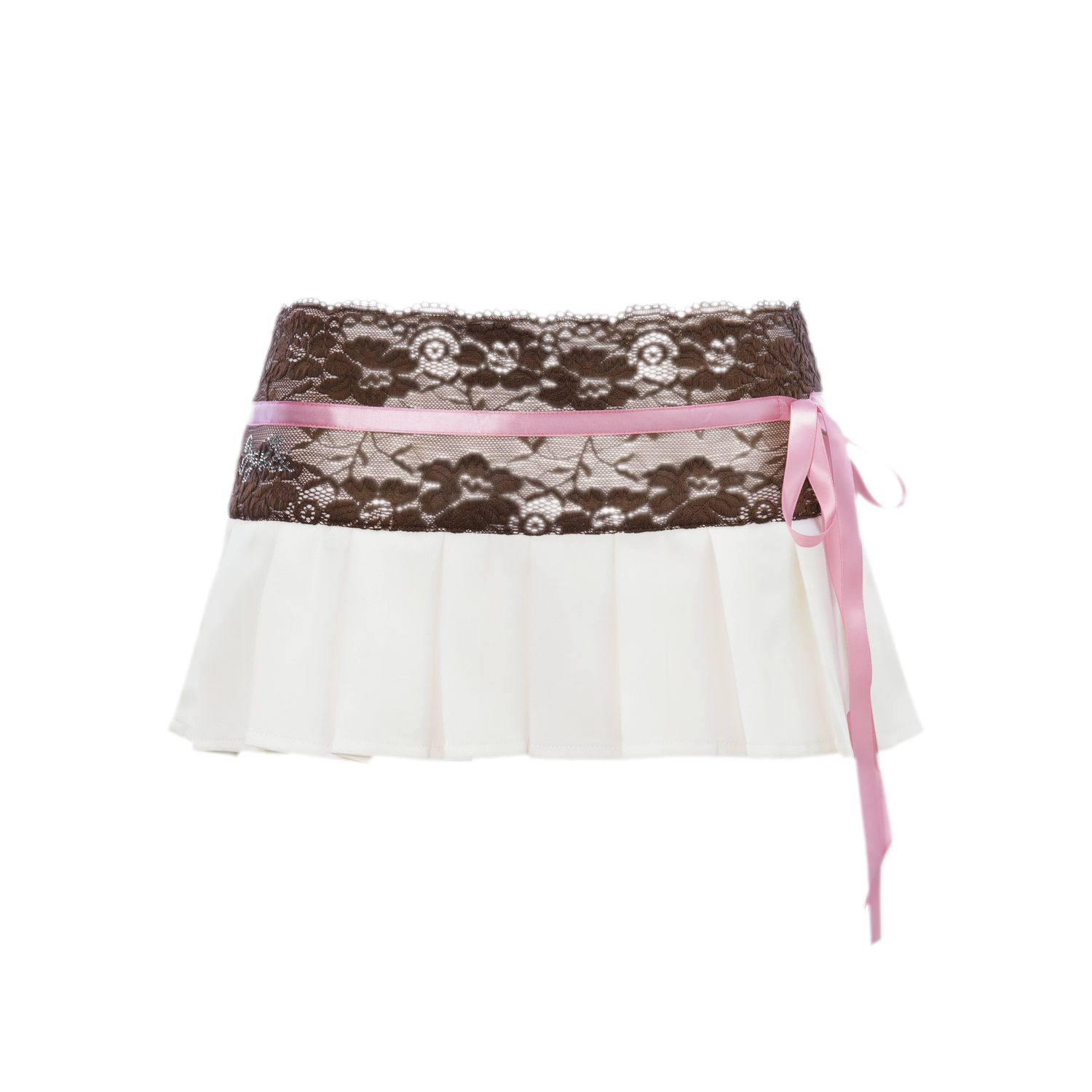 Lace Ribbon Pleated Mini Skirt