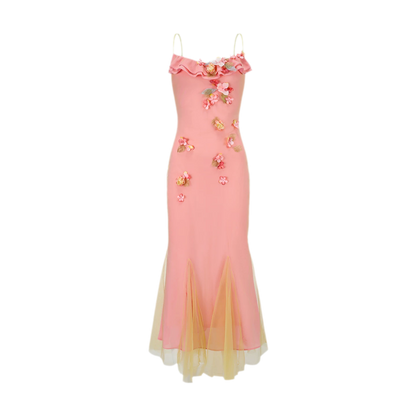 Floral Mesh Mermaid Midi Dress