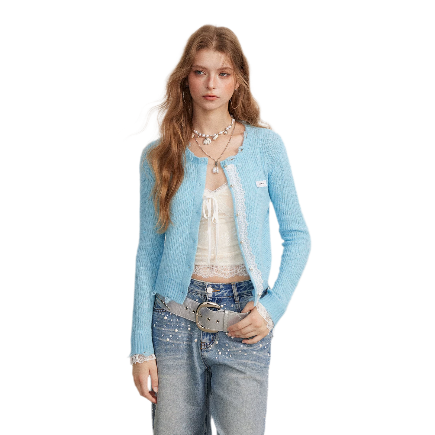 Lace Distressed Cropped Knit Sweater
