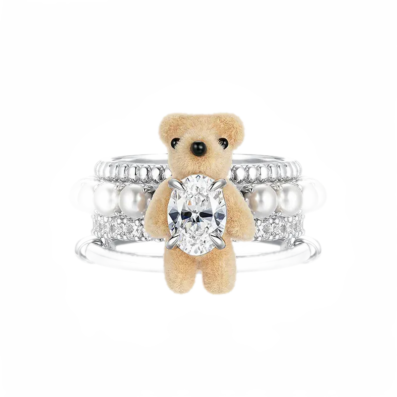 Plush Teddy Bear Pearl Ring