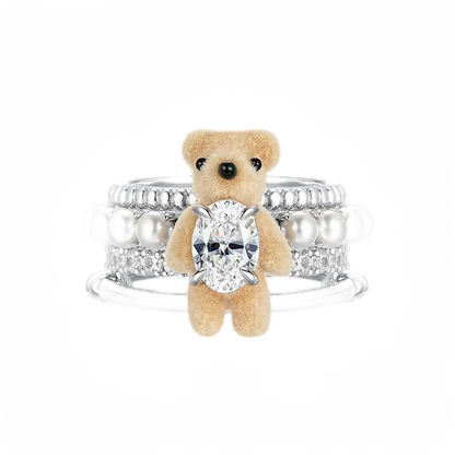 Plush Teddy Bear Pearl Ring