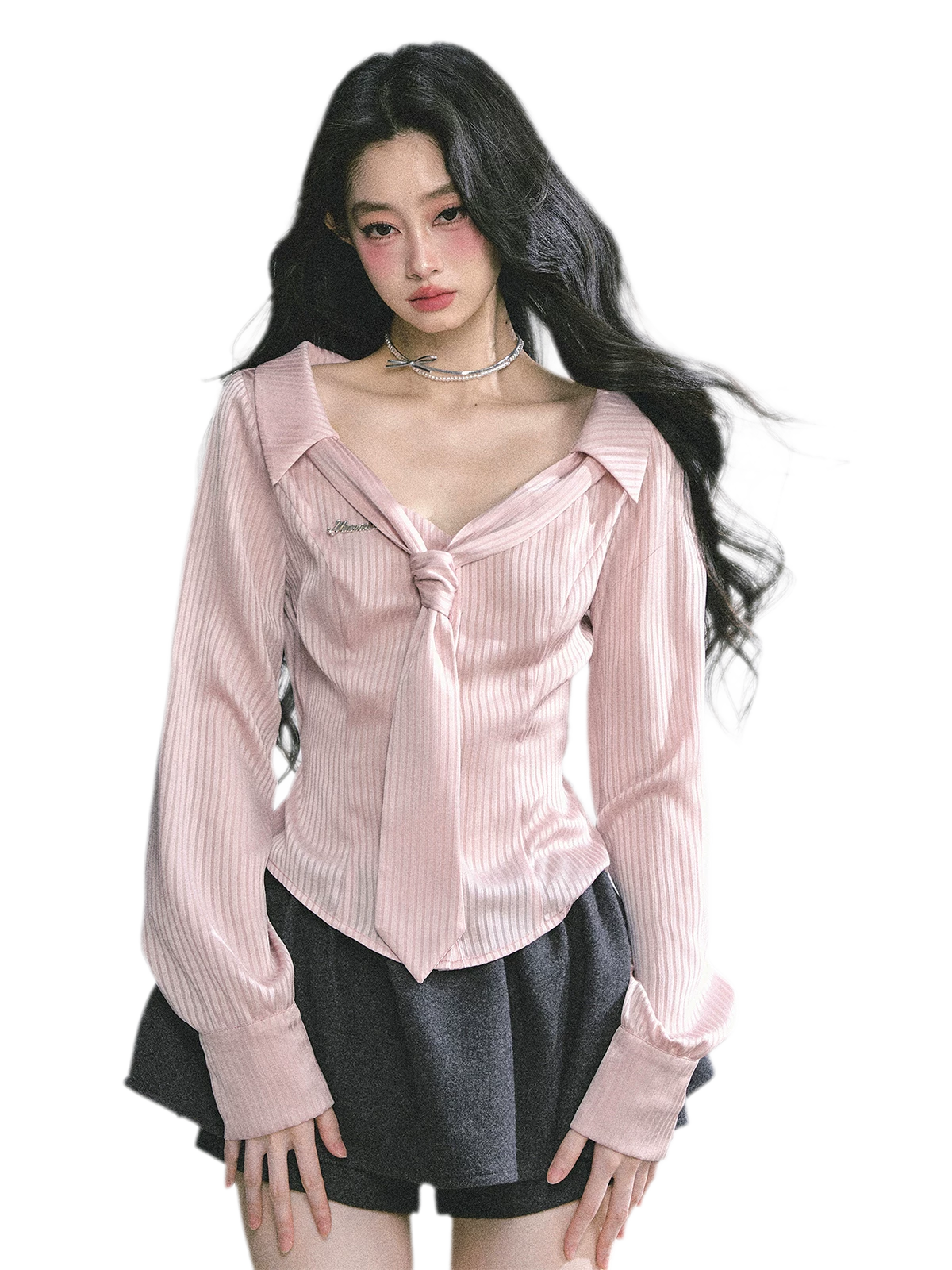 Satin Striped Tie Shirt