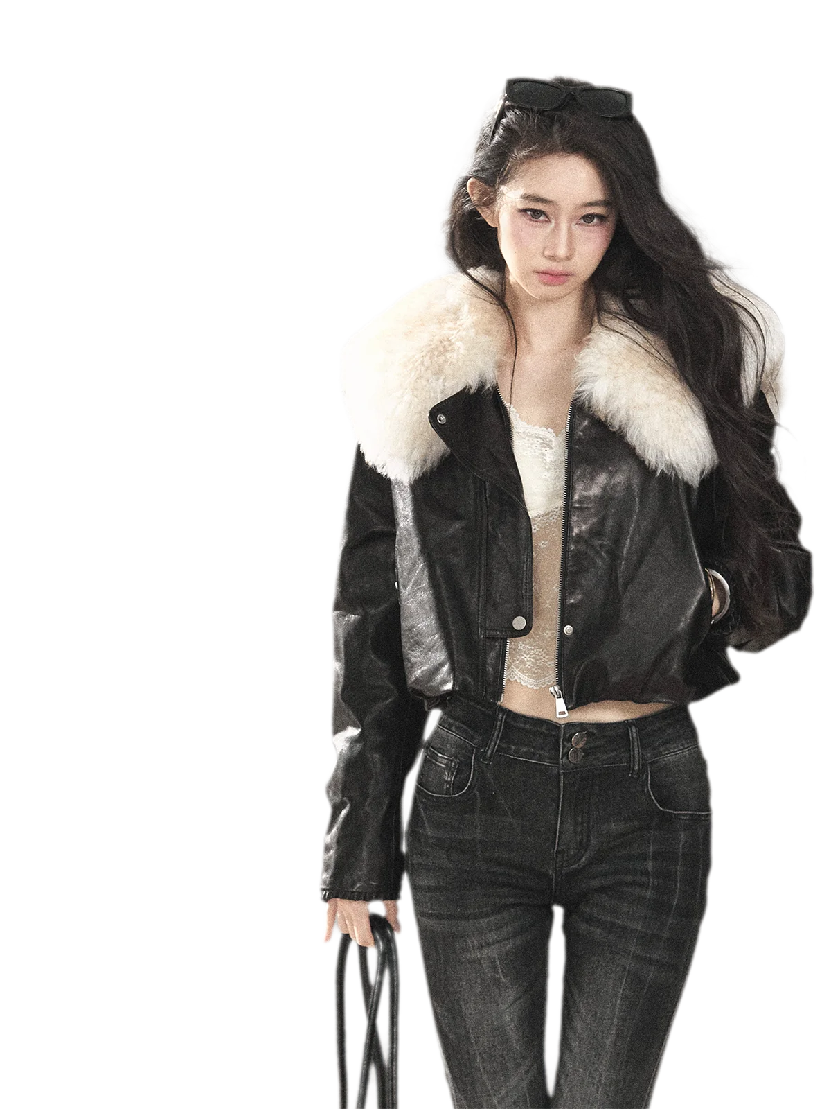 Sheepskin Cropped Goose-Down Jacket
