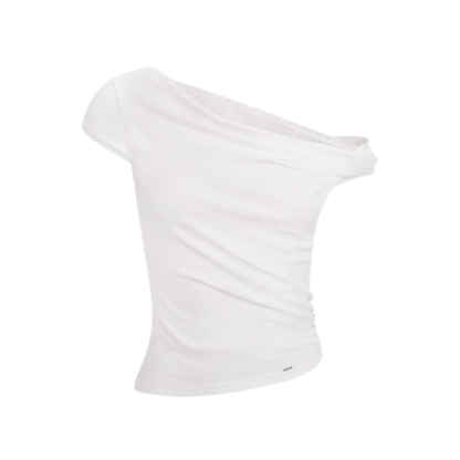Asymmetric Lace Short Sleeve T-Shirt