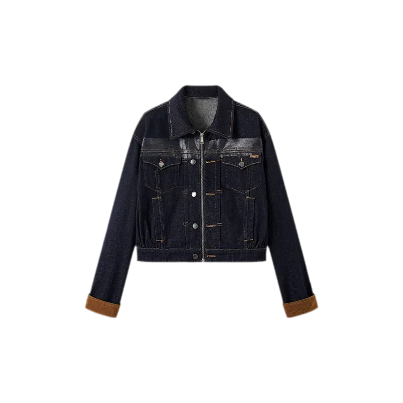 Suede-Patch Coated Denim Jacket