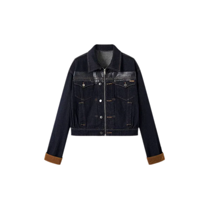 Suede-Patch Coated Denim Jacket