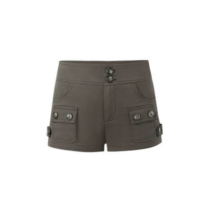 Vintage Brown Multi-Pocket Slim Shorts