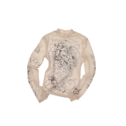 Tattoo Print Mesh Top
