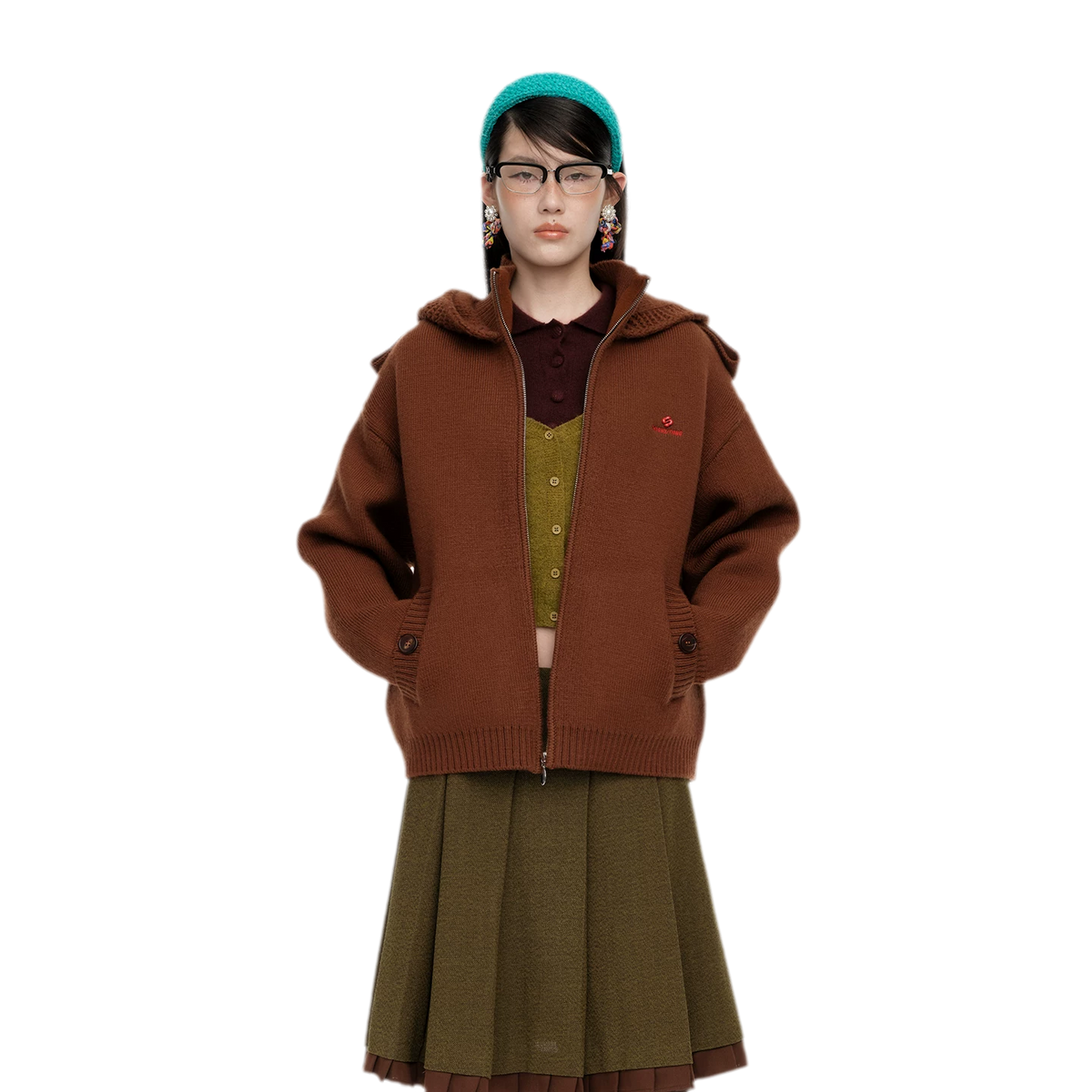 Wool Hooded Zip Knit Jacket