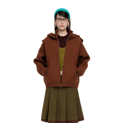 Wool Hooded Zip Knit Jacket
