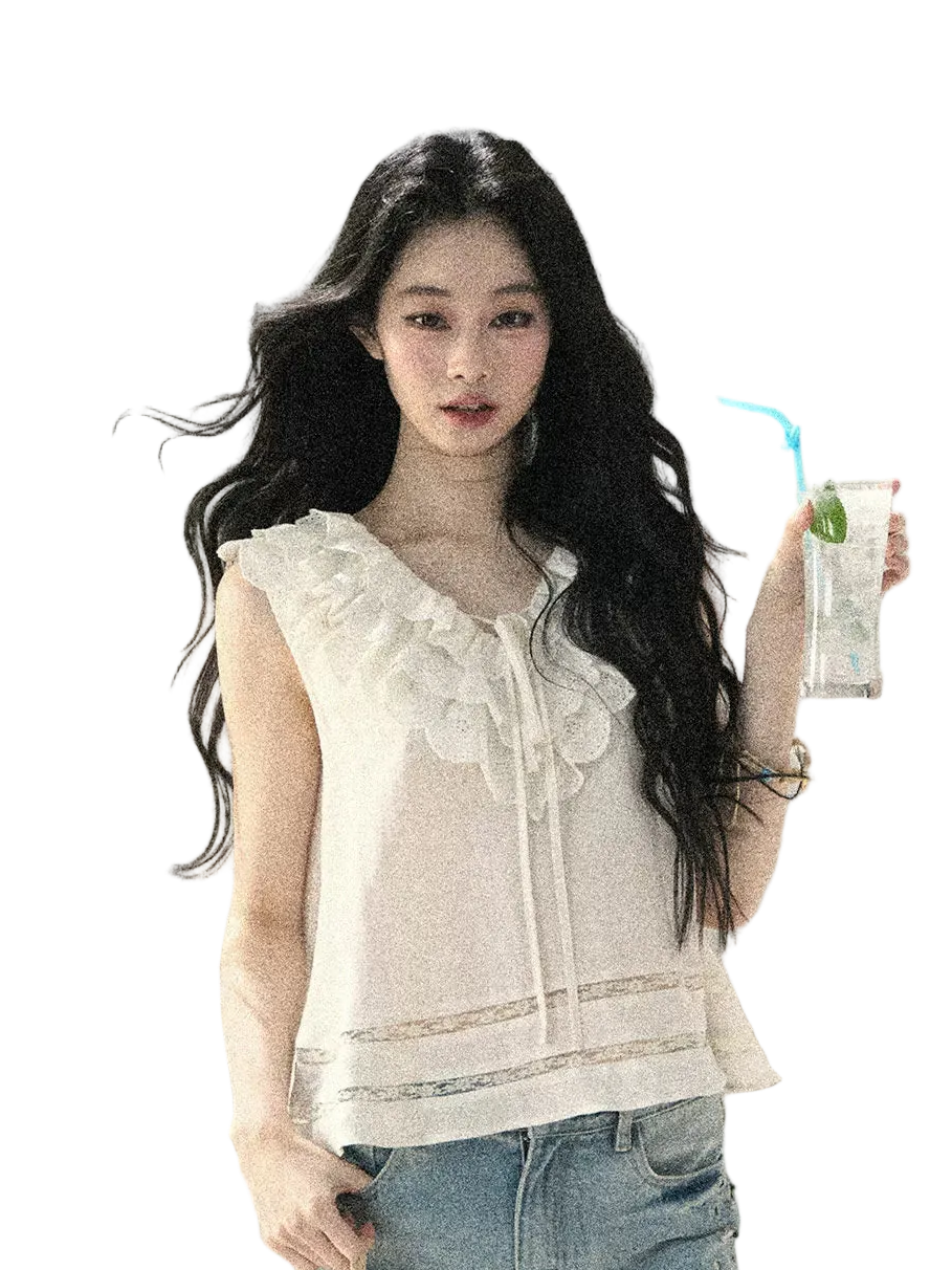 Flowing Moonlight Lace Ruffle Short Blouse
