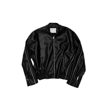Contrast Trim Cropped PU Jacket