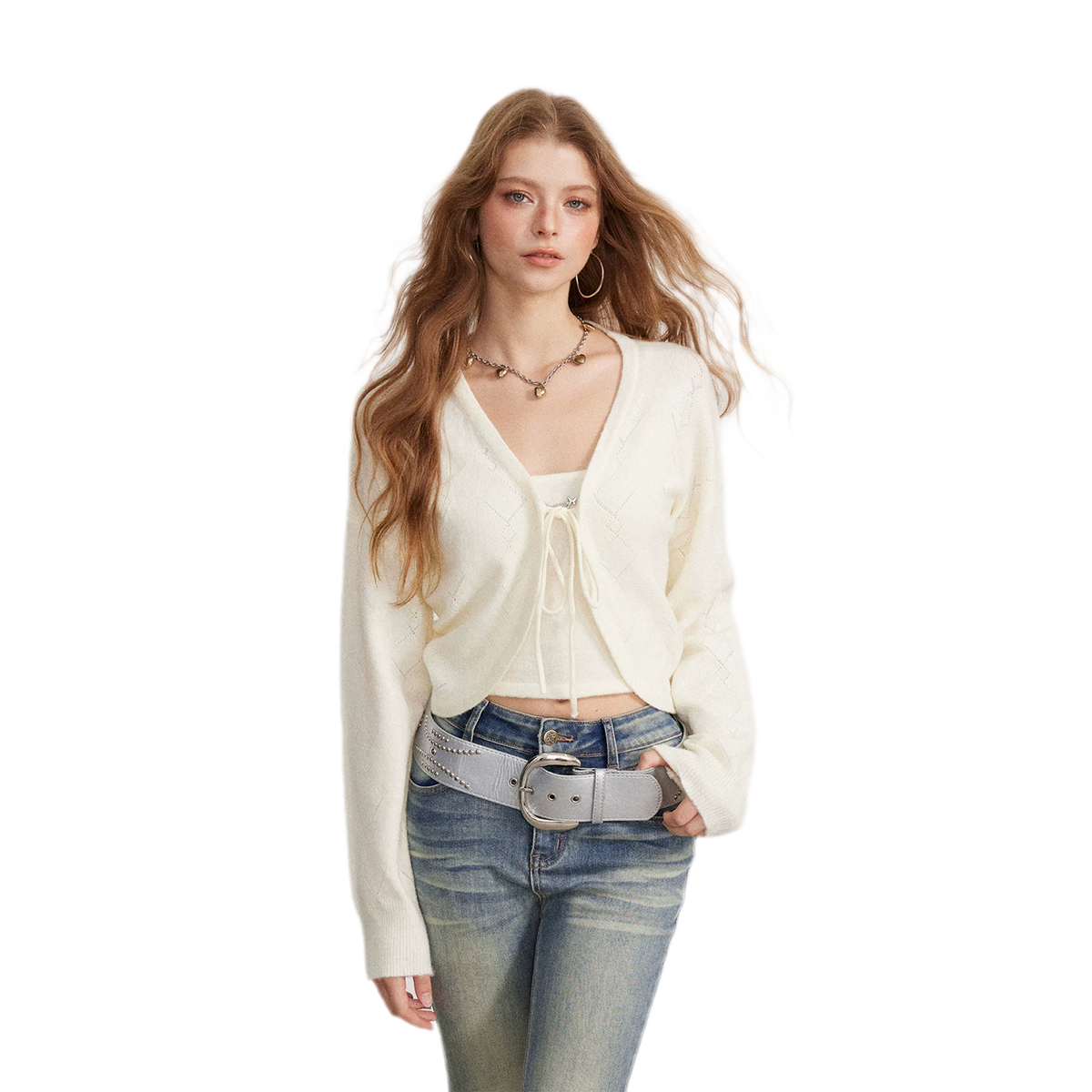 Diamond Knit Tie Cardigan Set