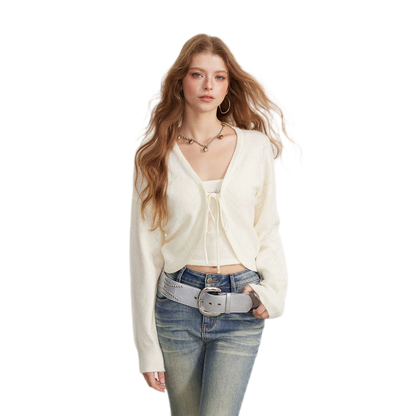 Diamond Knit Tie Cardigan Set