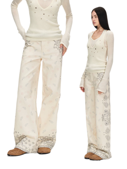 Vintage Paisley Print Relaxed Wide-Leg Pants
