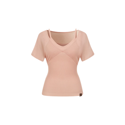 Layered Ribbed V-Neck Tee