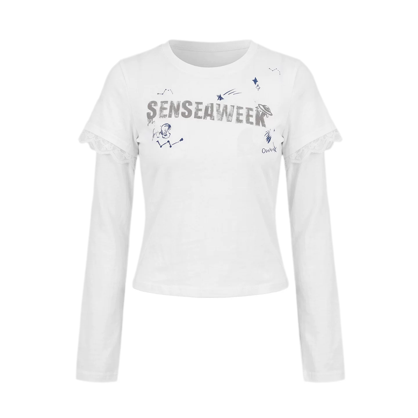 Ribbed Lace Trim Layered T-Shirt