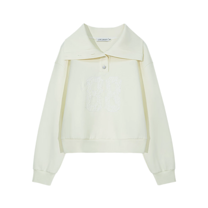 Lace Appliqué Cropped Sweatshirt