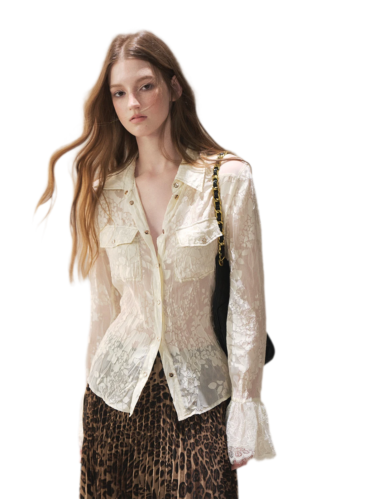 Burnout Jacquard Tailored Chiffon Shirt