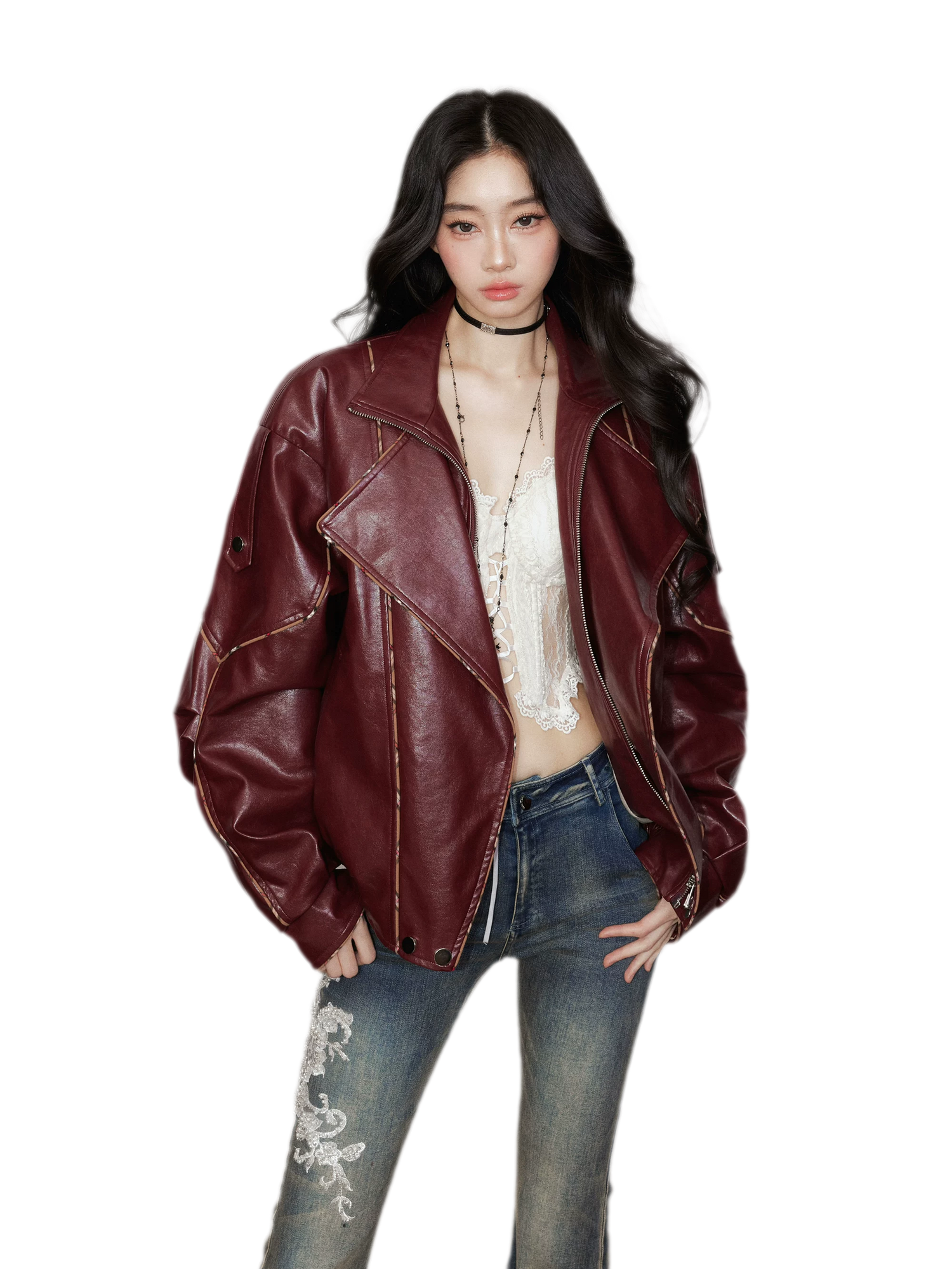 Striped Collar Biker Jacket