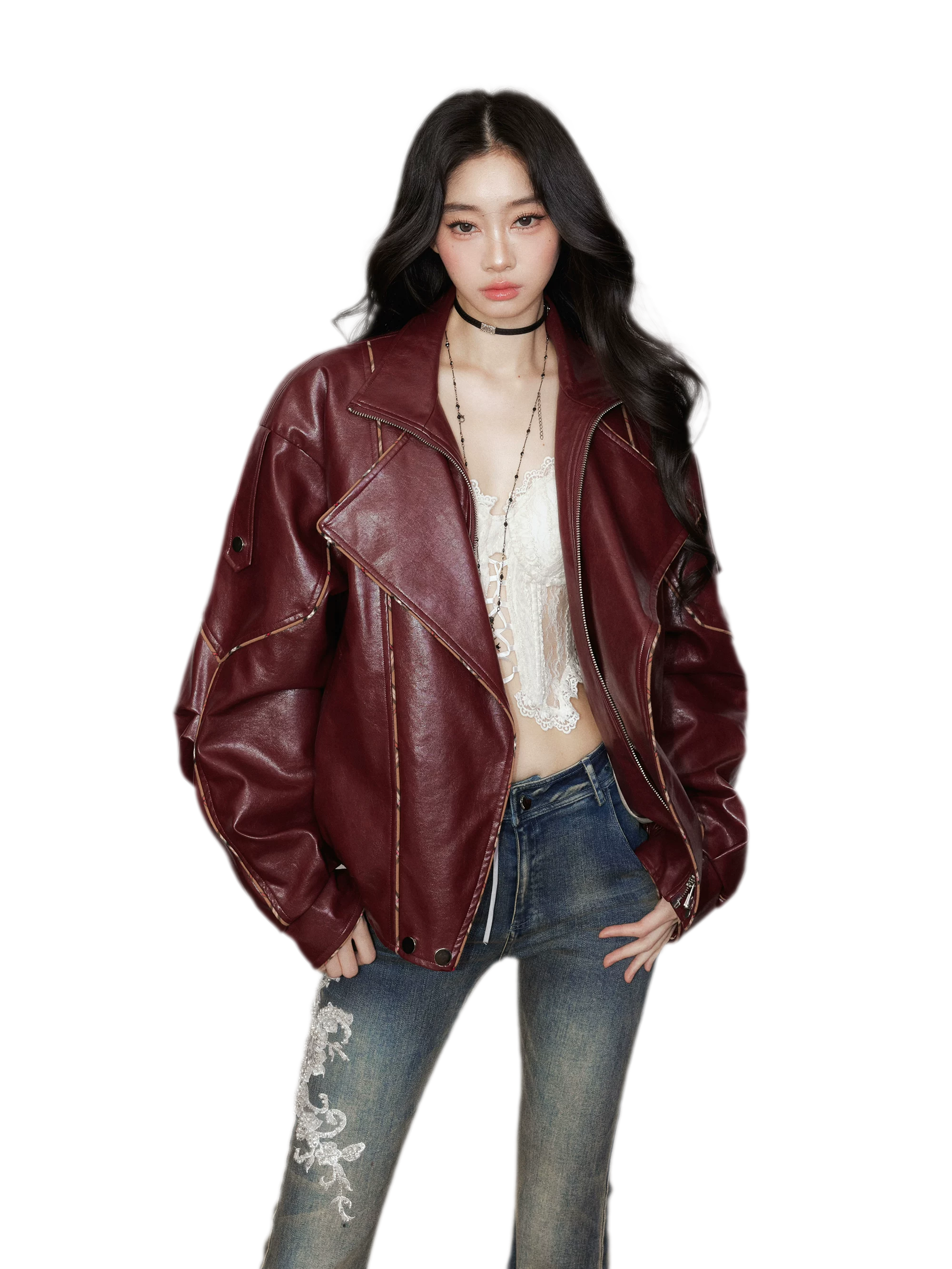 Striped Collar Biker Jacket