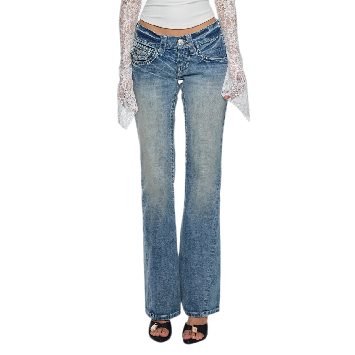 Washed Low-Rise Flared Jeans