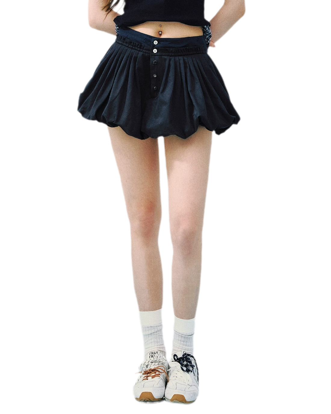 Navy Petal Pleated Skirt