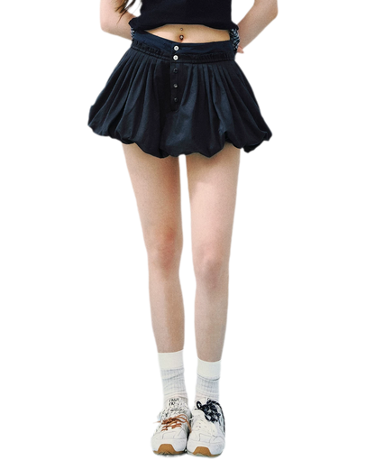 Navy Petal Pleated Skirt
