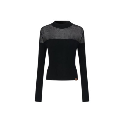 Sheer Mesh Mock-Neck Knit Top